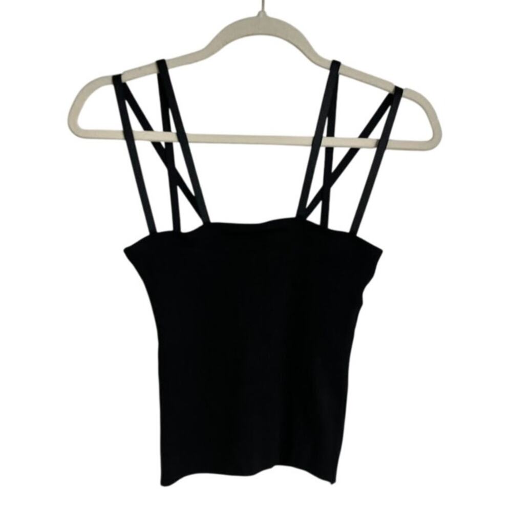 The Range Ribbed Cropped Tank Black Ribbed Caged Strappy Tank Top Size S
